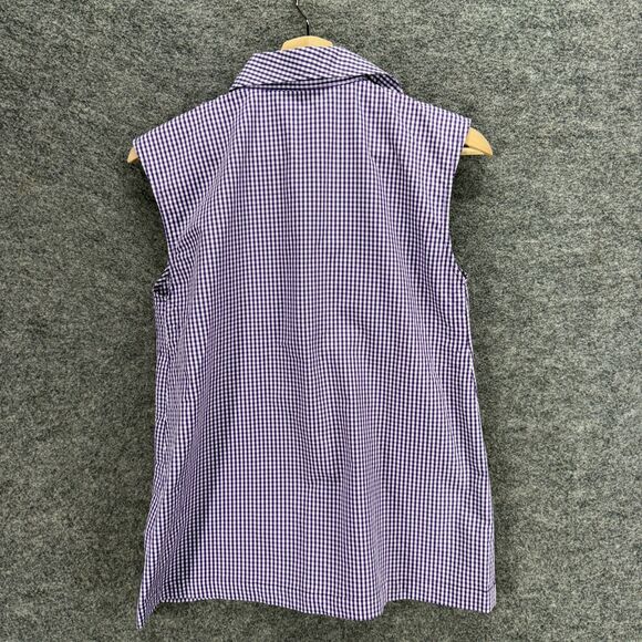 Unbranded Shirt Women M Medium Blue Plaid Button Up Collared Sleeveless Casual - Picture 2 of 5